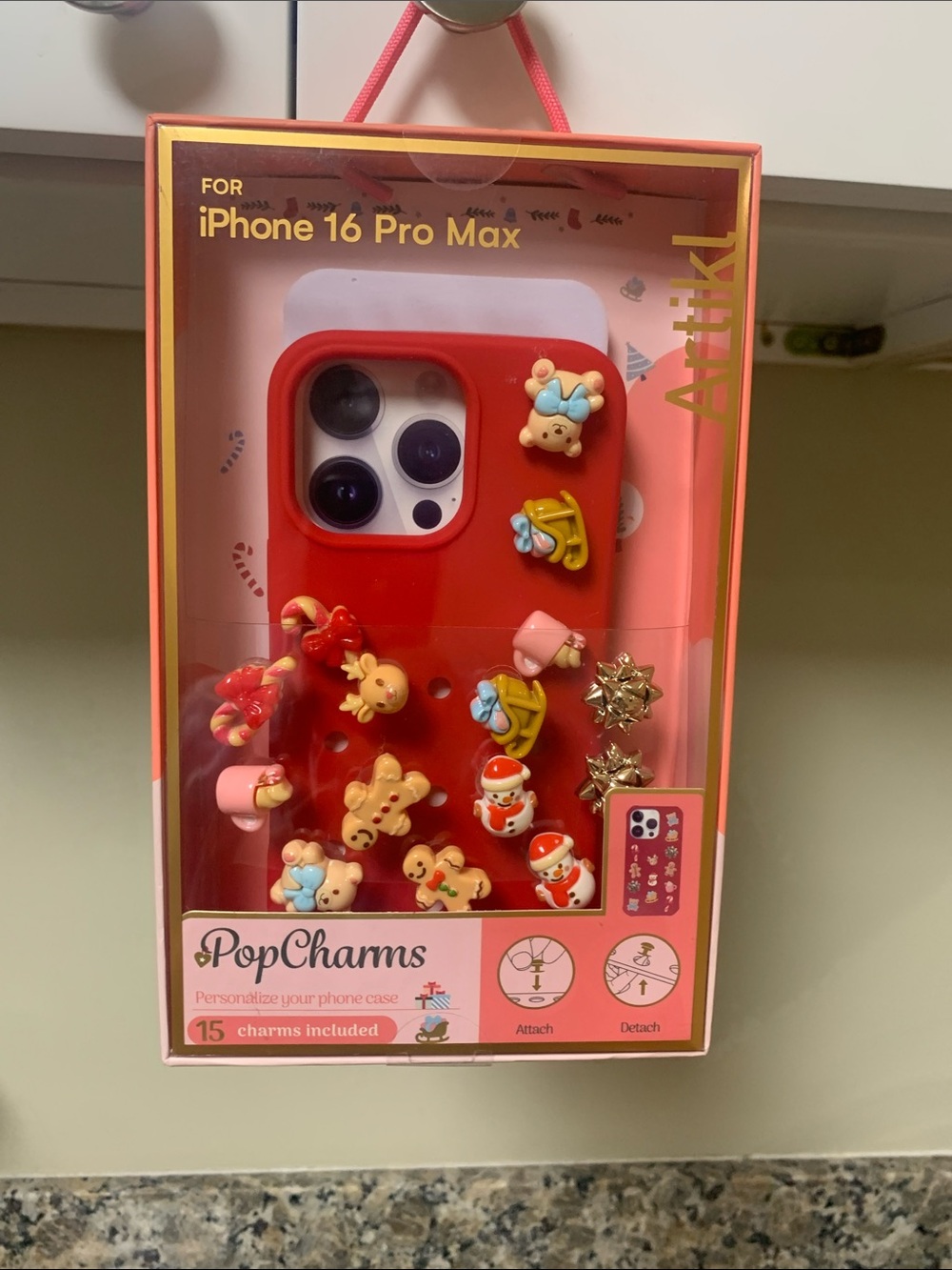 Red Silicone Case for iPhone 16 Pro Max with 15 Decorative Charms